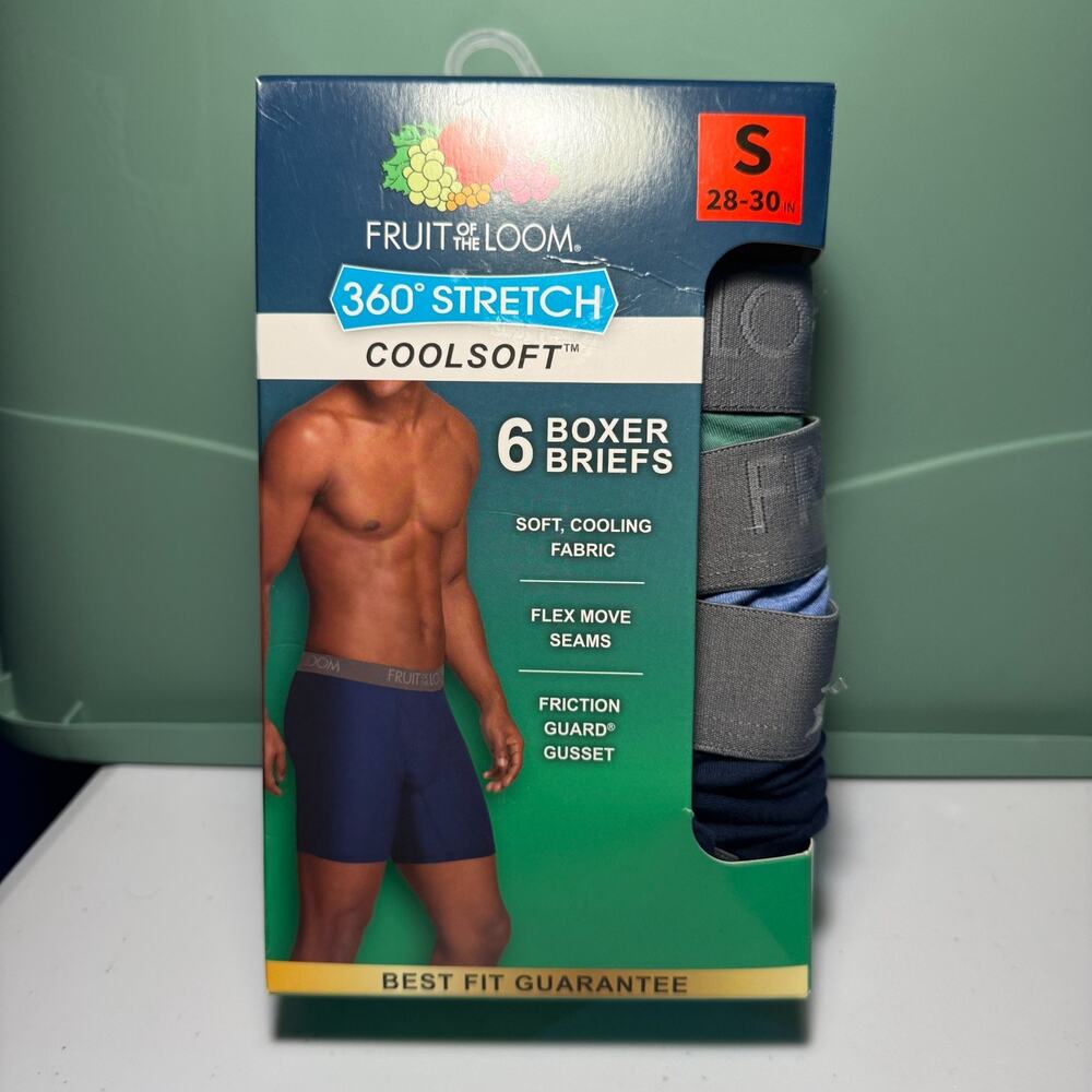 Fruit of the Loom Small Men's Boxer Briefs 6 Pack 360 Stretch Coolsoft Cooling